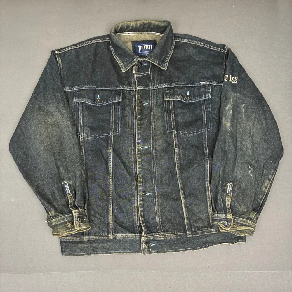 Vintage Y2K Fubu Dark Wash Denim Jacket Men's Size XXL Hip Hop Retro